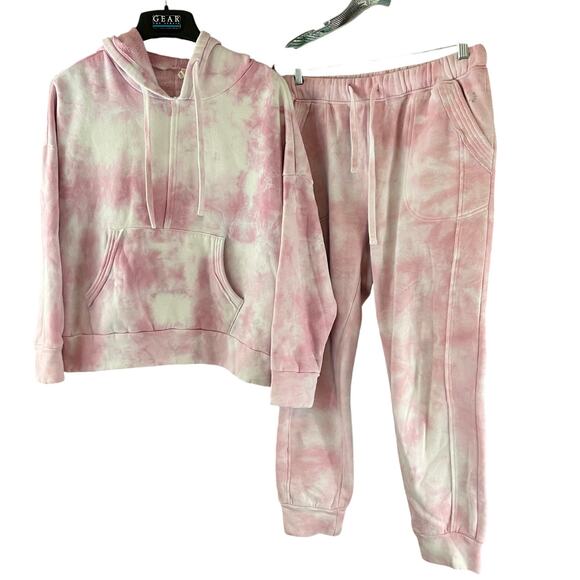 Free People Movement Work It Out Tie Dye Hoodie Pants Set Medium Pink - Picture 1 of 9